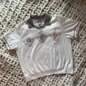 Alfred Dunner womens Cream Polo with Embroidered and beaded Details